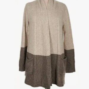 Sonoma Tan & Brown Color Block Pocketed Cardigan